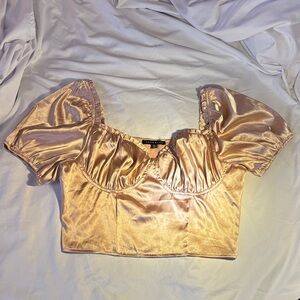 Haute Monde Gold Satin Crop Top